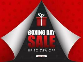 Red paper curl style poster design with discount offer and shopping element pattern for Boxing Day Sale. vector