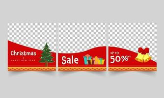 Christmas And New Year Sale Post Or Template Set In Red And Png Background. vector