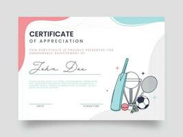 Certificate Of Appreciation Award Template Design For Sports. vector