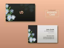 Elegant Business Card With Daisy Flowers In Double-Sides On Peach Background. vector