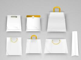 Illustration of paper shopping bag set elements on gray background. vector