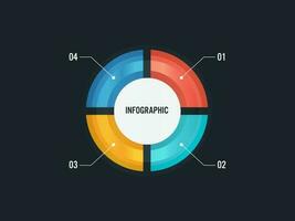 Business Infographic Concept With Colorful Pie Chart And Four Options On Black Background. vector