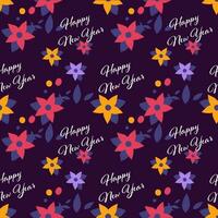 Endless Happy New Year Font With Floral Pattern Background. vector