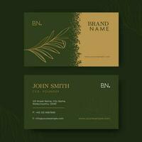 Front And Back View Of Business Card Template Design In Green And Yellow Color. vector