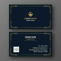 Editable Business Or Visiting Card With Double-Sides In Dark Blue And Golden Color. vector