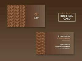 Elegant Business Card Design With Double-Sides On Brown Background. vector