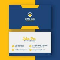 Horizontal Business Card Templates With Double-Sides Presentation On Yellow And Blue Background. vector