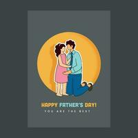 Happy Father's Day Greeting Card With Paper Cut Man Hugging Her Daughter On Gray Background. vector