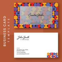 Editable Business Card Template With Multicolor Circle Pattern In Front And Back View. vector