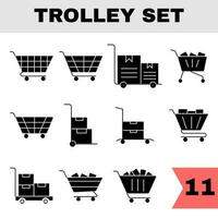 Set Of Shopping Or Push Cart Icon In Black And White Color. vector