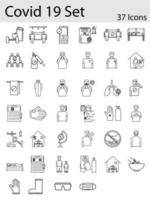 Illustration Of Covid-19 Icon Set in Thin Line Art. vector