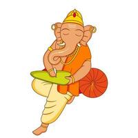 Hindu Lord Ganesha Writing Over Leaf Or Green Paper On White Background. vector