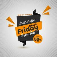 Black Friday Super Sale Poster Design With Discount Offer And 3D Triangle Elements On Gray Halftone Background. vector