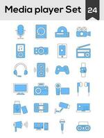 Set of Media Player Icon In Blue And White Color. vector