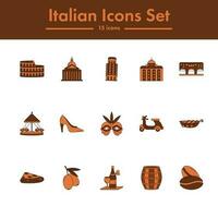 marrón y naranja color conjunto de italiano icono en plano diseño. vector