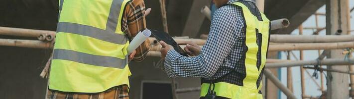 aerial view of construction worker in construction site photo