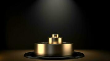 Golden podium on black background. 3d rendering, 3d illustration. photo