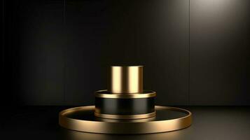 Golden podium on black background. 3d rendering, 3d illustration. photo