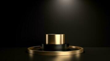 Golden podium on black background. 3d rendering, 3d illustration. photo