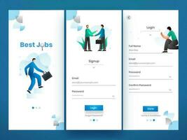 Set Of UI, UX, GUI Screens Best Jobs App Template Including Login, Create Account And Sign Up For Mobile Application, Responsive Website. vector
