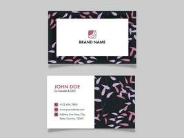 Horizontal Business Card Design With Leaves Pattern On Gray Background. vector