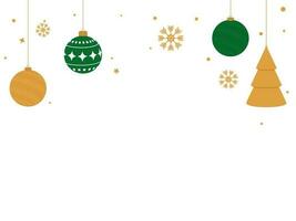 Flat Christmas Balls With Xmas Tree Hang, Stars, Snowflakes And Copy Space On White Background. vector