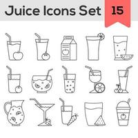 Black Line Art Juice Icon Set In Flat Style. vector