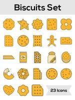 Set of Biscuits And Cookies Icon In Yellow Color. vector