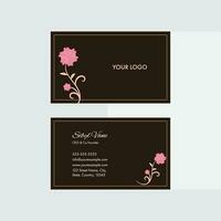 Front And Back View Of Editable Business Card With Flower In Brown Color. vector