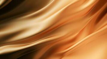 oro satín tela textura antecedentes. de cerca de ondulado dorado seda tela. 3d hacer ilustración foto