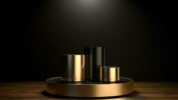 Golden podium on black background. 3d rendering, 3d illustration. photo