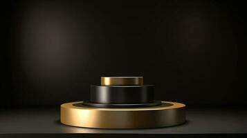 Golden podium on black background. 3d rendering, 3d illustration. photo