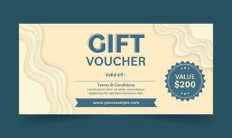 Gift Voucher Banner Or Horizontal Template Design In Paper Layer Cut Style For Advertising. vector