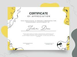 Certificate Of Appreciation Template Layout In White Color. vector