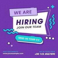 We're Hiring Join Our Team Text On Purple Waves Background For Business Recruiting Concept. vector