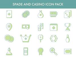 Green And White Color Set of Spade And Casino Icon. vector