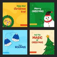 Merry Christmas And Happy Holidays Social Media Posts In Four Color Options. vector