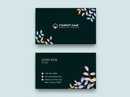 Front And Back View Of Modern Business Card Design In Black Color. vector