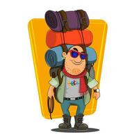 Cartoon Man Lifting Bags And Roll Mats In Standing Pose. vector