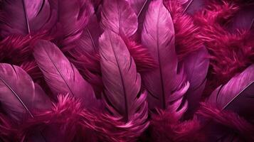 , Beautiful viva magenta pink closeup feathers, photorealistic background. Small fluffy pink feathers randomly scattered forming photo