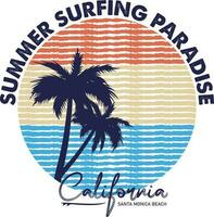 Summer Surfing Paradise California Santa Monica Beach T-shirt Design vector