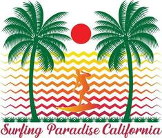 Surfing Paradise California T-shirt Design vector