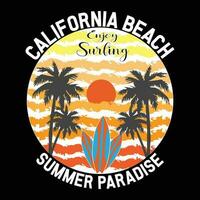 California Beach Enjoy Surfing Summer Paradise T-shirt Design Vector Illustration