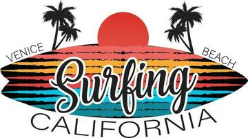 Venice Beach Surfing California T-shirt Design Vector Illustration