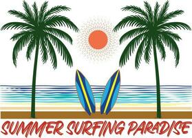 Summer Surfing Paradise T-shirt Design Vector illustration