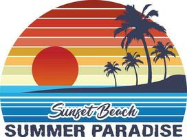 Sunset Beach Summer Paradise T-shirt Design vector