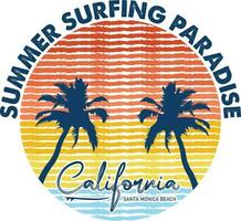 Summer Surfing Paradise California Santa Monica Beach T-shirt Design vector