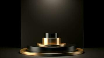 Golden podium on black background. 3d rendering, 3d illustration. photo