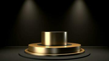 Golden podium on black background. 3d rendering, 3d illustration. photo