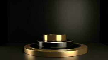 Golden podium on black background. 3d rendering, 3d illustration. photo